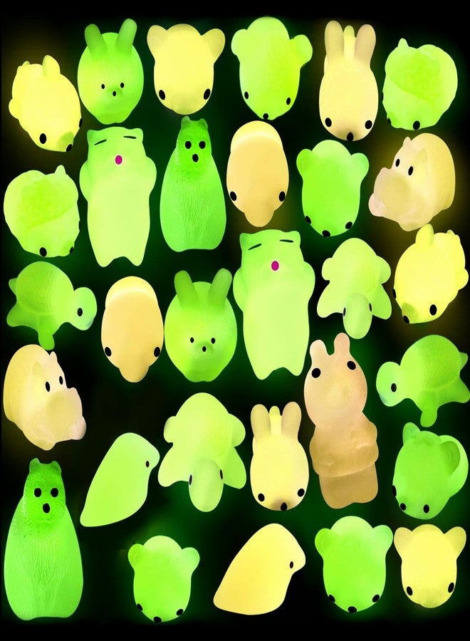 Outee 30 Pcs Glow in The Dark Mochi Animal Toys - Mini Stress Relief Toys for Easter Gifts - Image 1